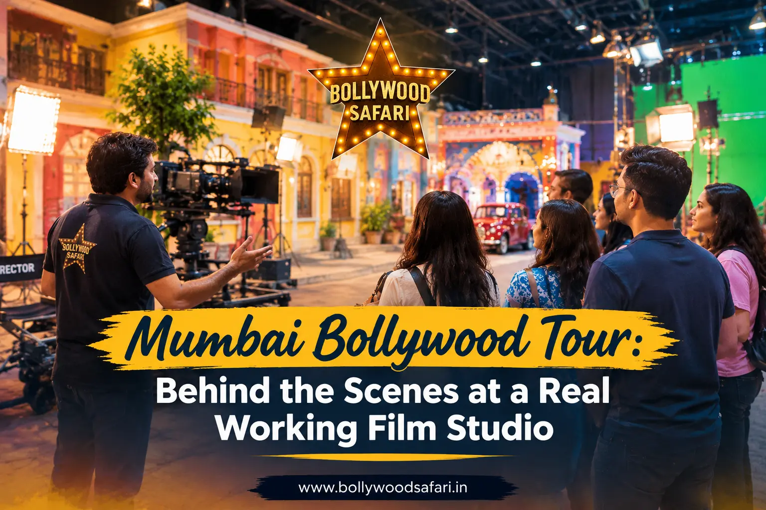 Mumbai Bollywood Tour at a real working film studio with visitors exploring Bollywood film sets and behind-the-scenes production